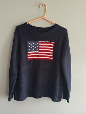 Women's Navy Crewneck Sweater with Flag Knit